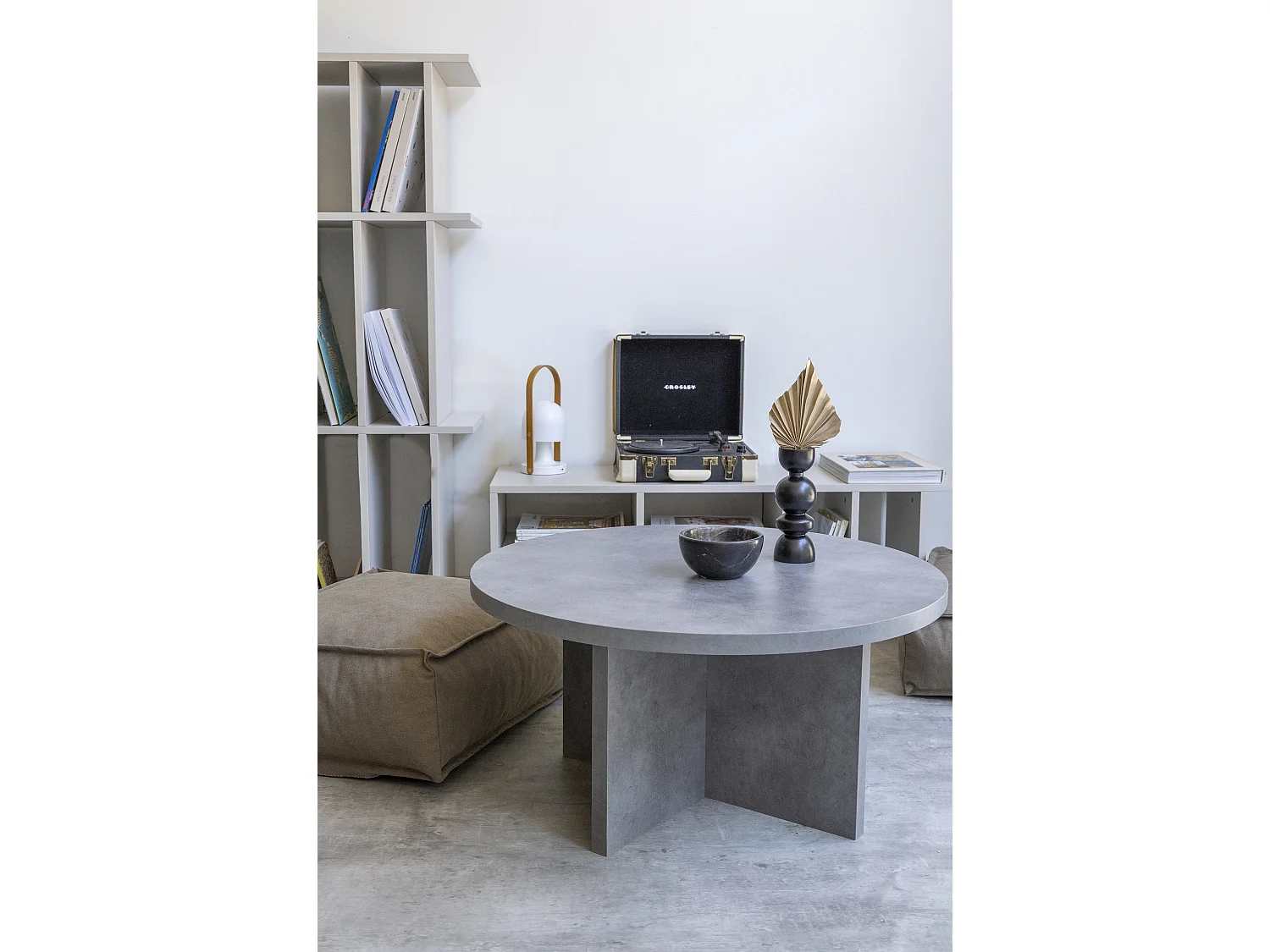 Runder Couchtisch, Laminatplatte, Mikrozement-Effekt, 80 cm