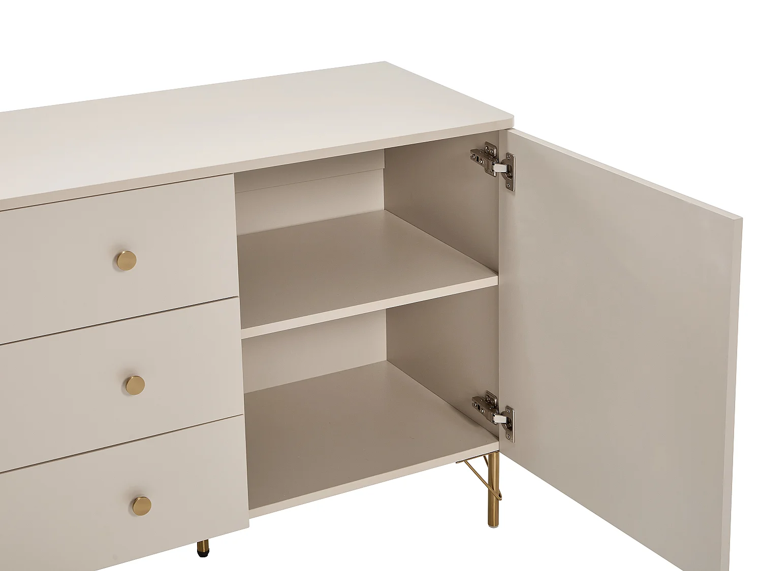 Buffet avec 2 portes et 3 tiroirs - Beige et doré - ALOBARA