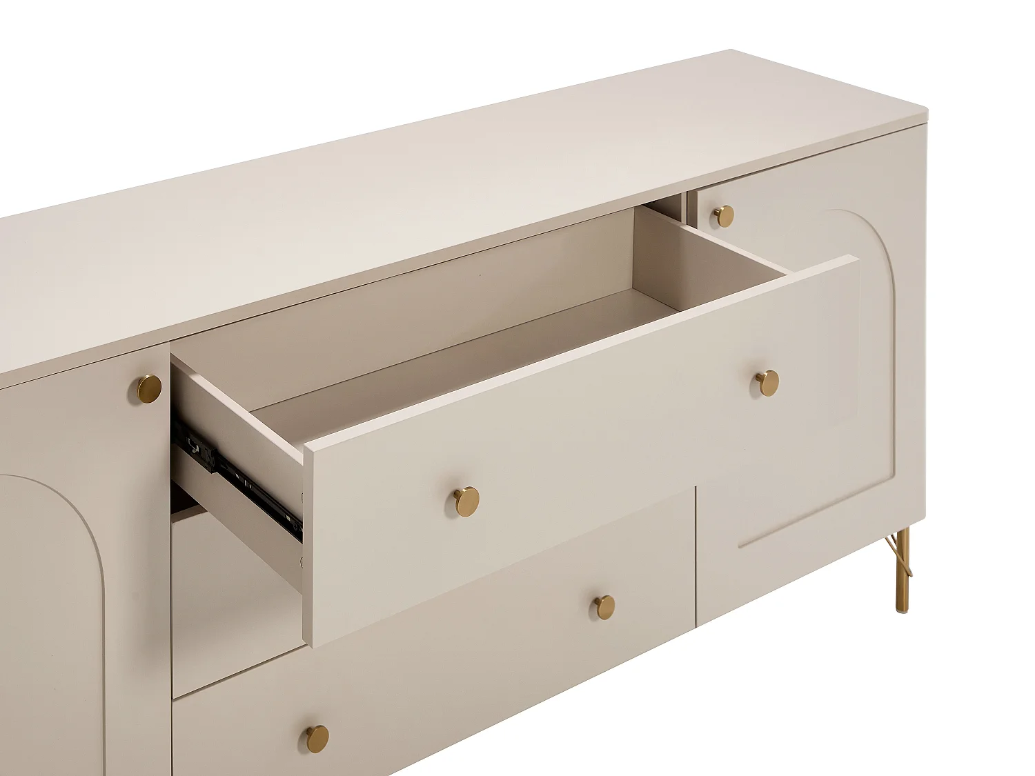 Buffet avec 2 portes et 3 tiroirs - Beige et doré - ALOBARA