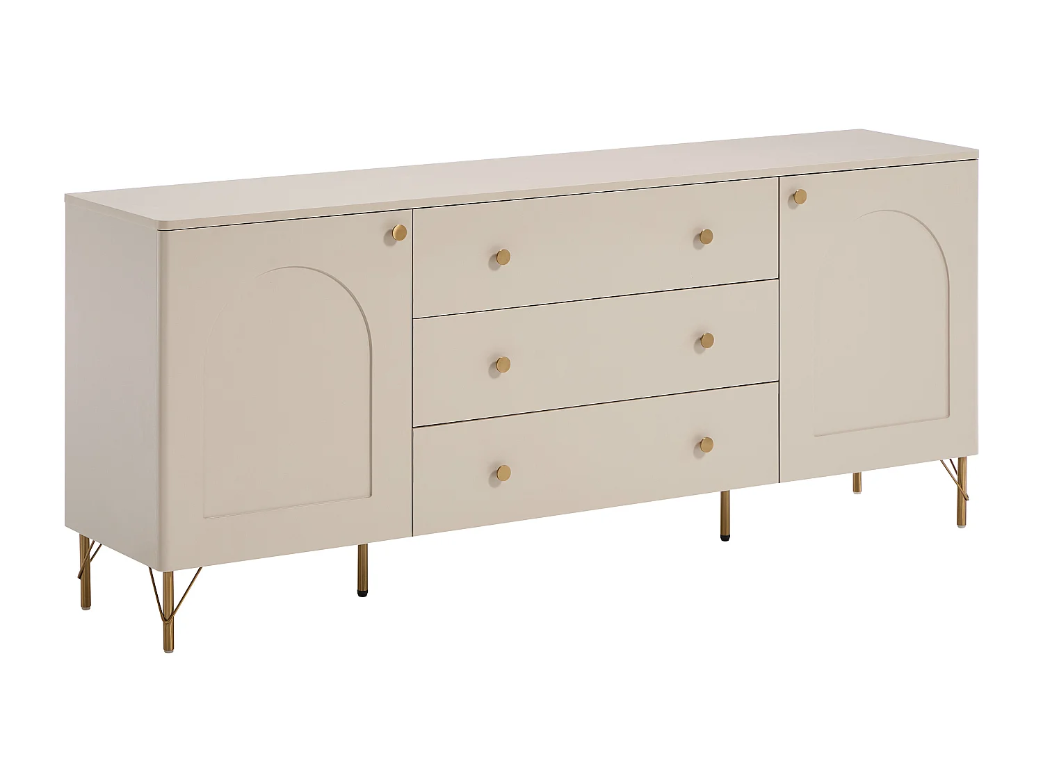 Buffet avec 2 portes et 3 tiroirs - Beige et doré - ALOBARA