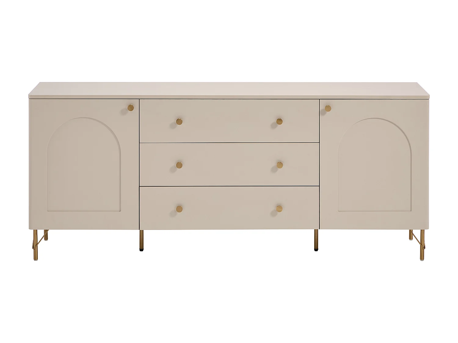 Buffet avec 2 portes et 3 tiroirs - Beige et doré - ALOBARA