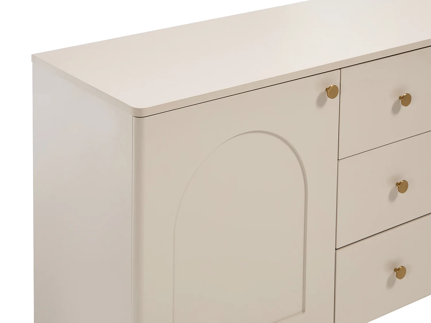Buffet avec 2 portes et 3 tiroirs - Beige et doré - ALOBARA