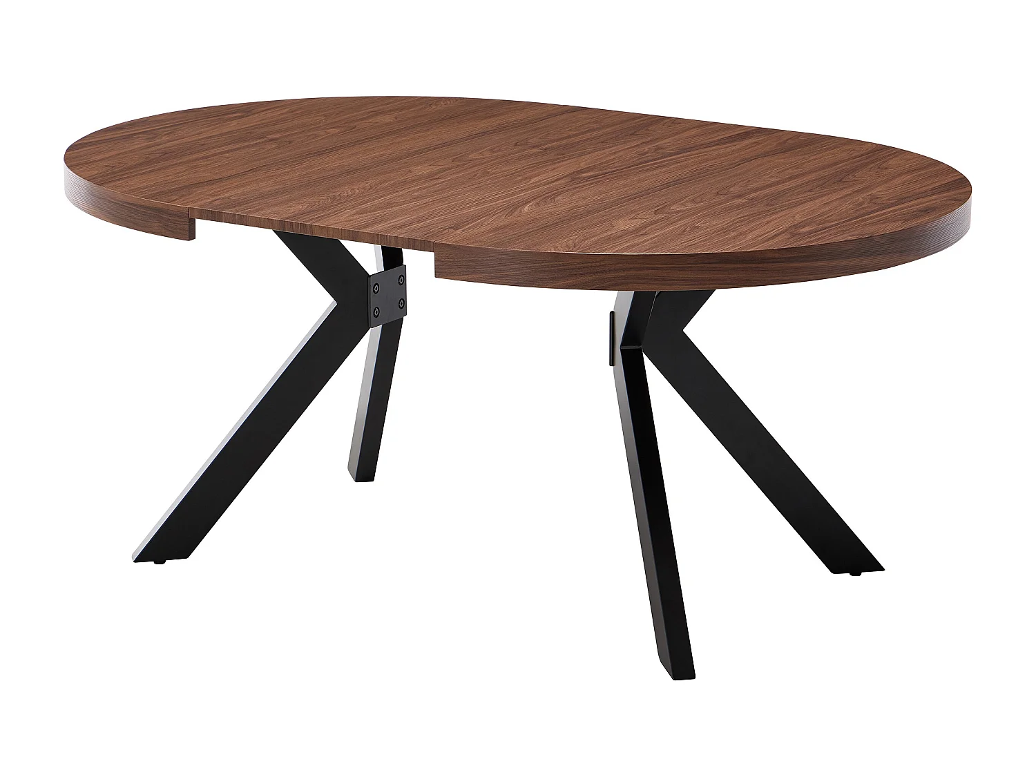 Table à manger extensible 4 à 8 personnes en MDF et acier - Naturel foncé et Noir - KOMONI