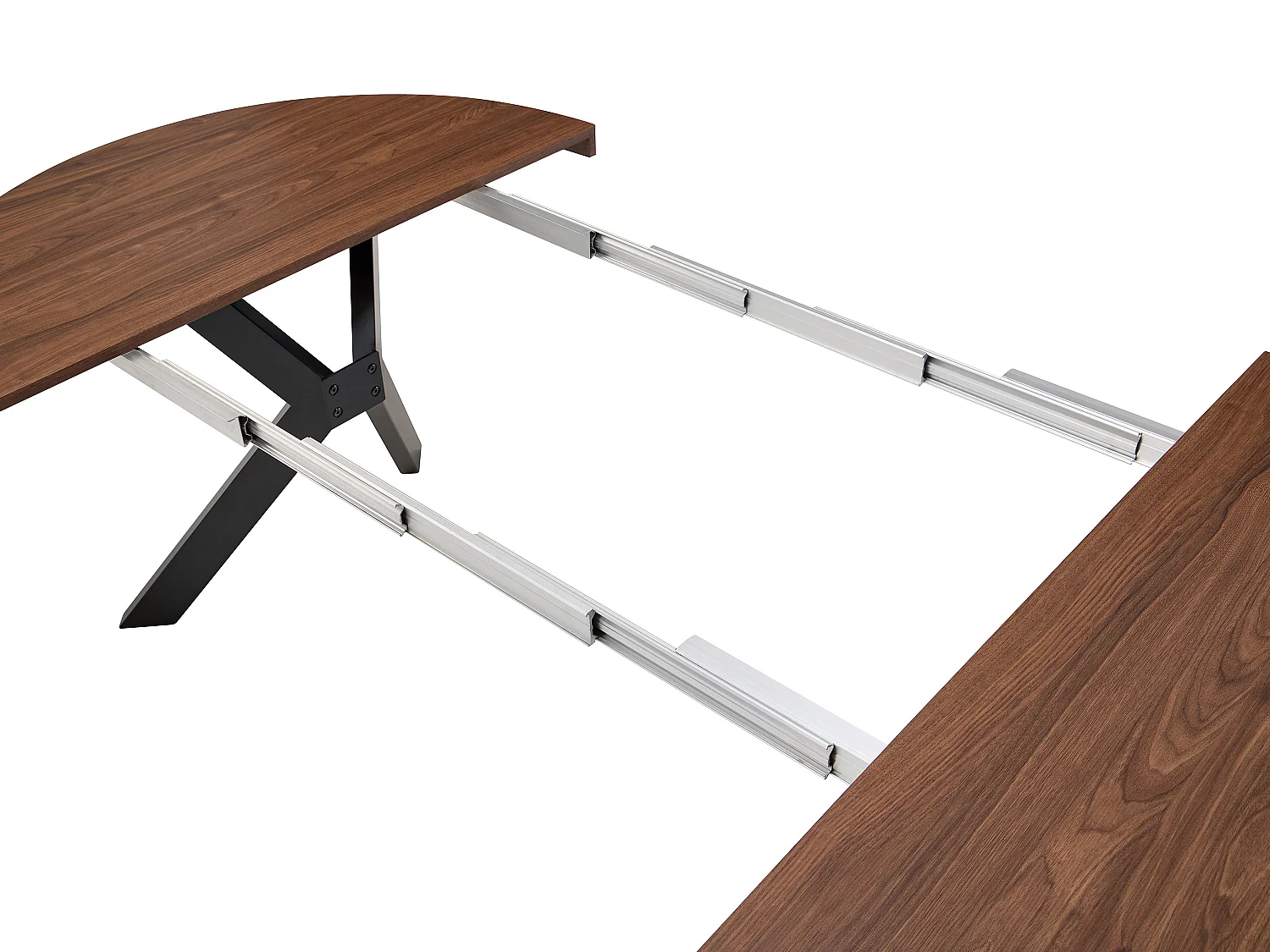 Table à manger extensible 4 à 8 personnes en MDF et acier - Naturel foncé et Noir - KOMONI