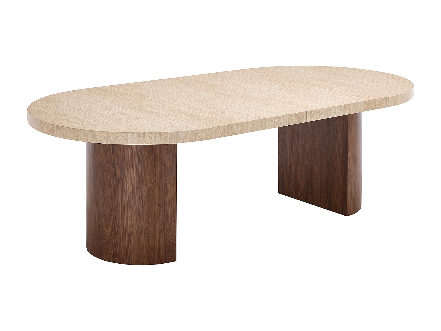 Table à manger extensible 4 à 12 personnes en MDF - Effet travertin beige et Naturel foncé - SIDRINA