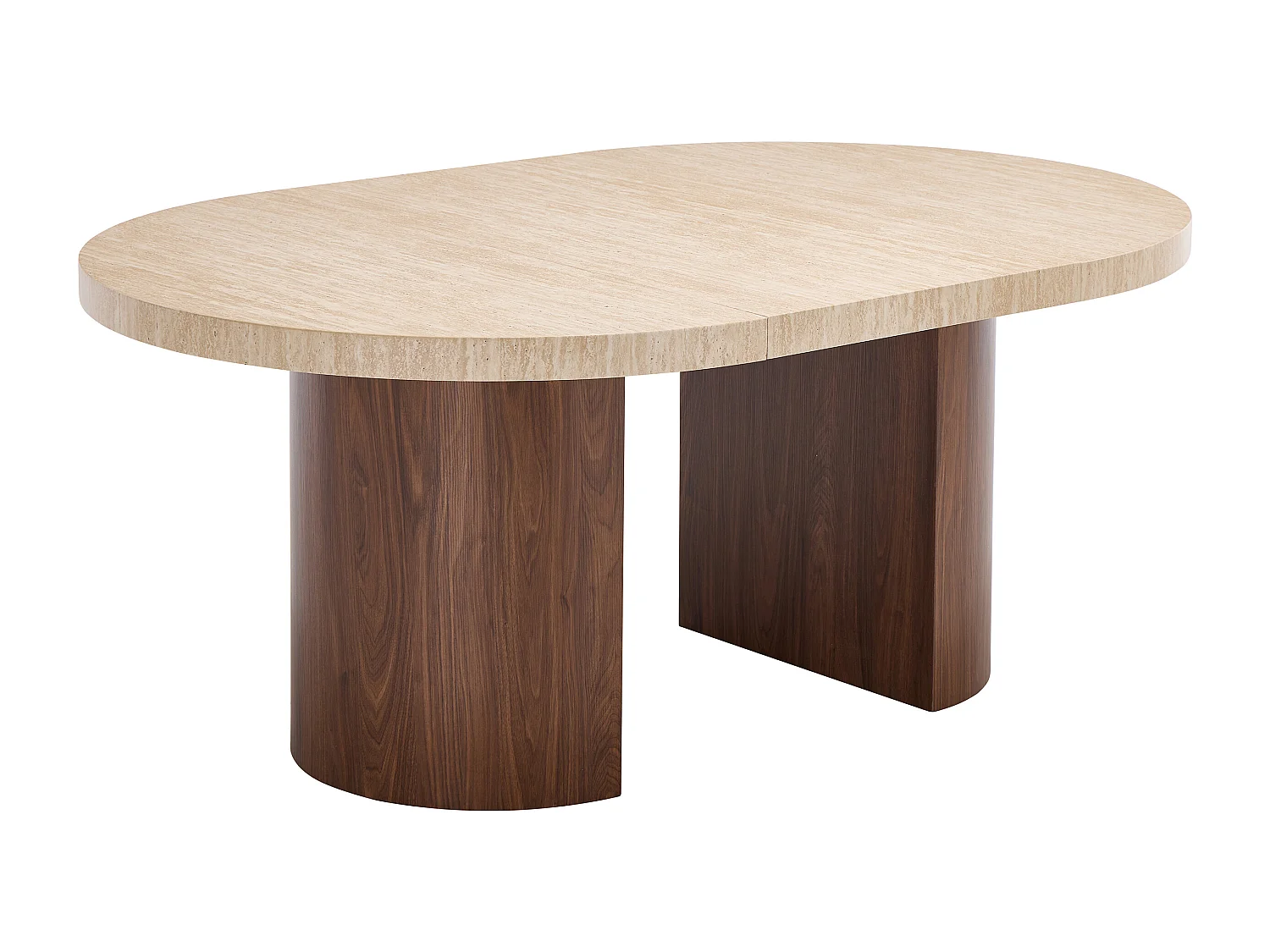 Table à manger extensible 4 à 12 personnes en MDF - Effet travertin beige et Naturel foncé - SIDRINA