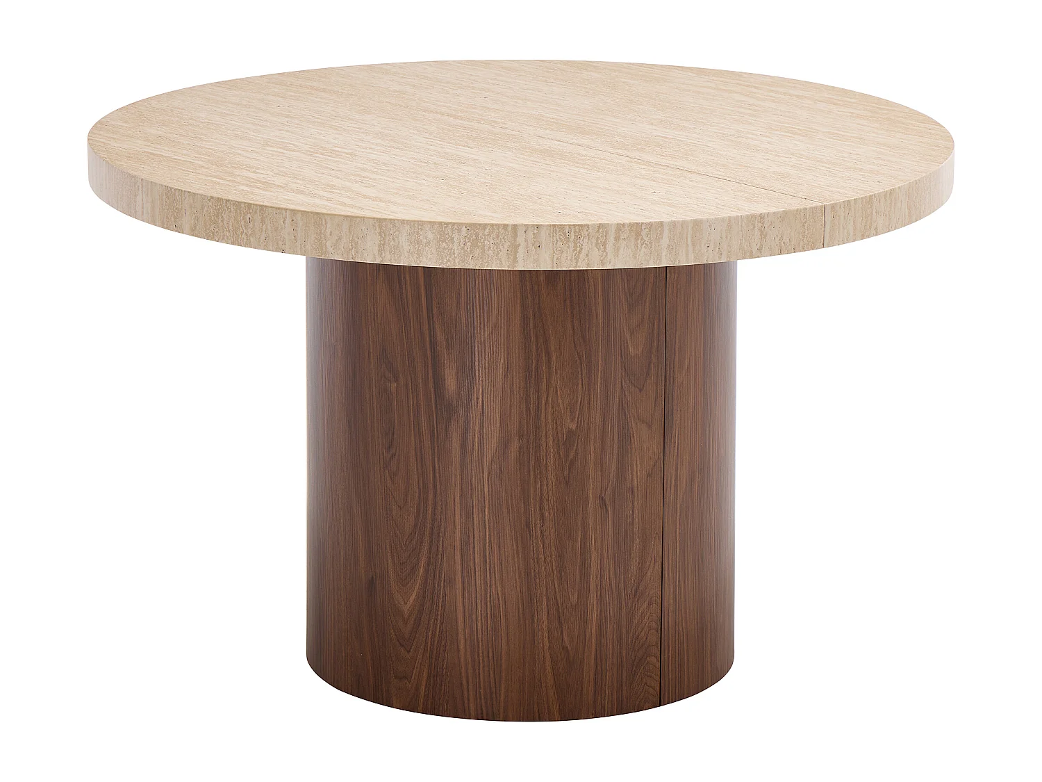 Table à manger extensible 4 à 12 personnes en MDF - Effet travertin beige et Naturel foncé - SIDRINA