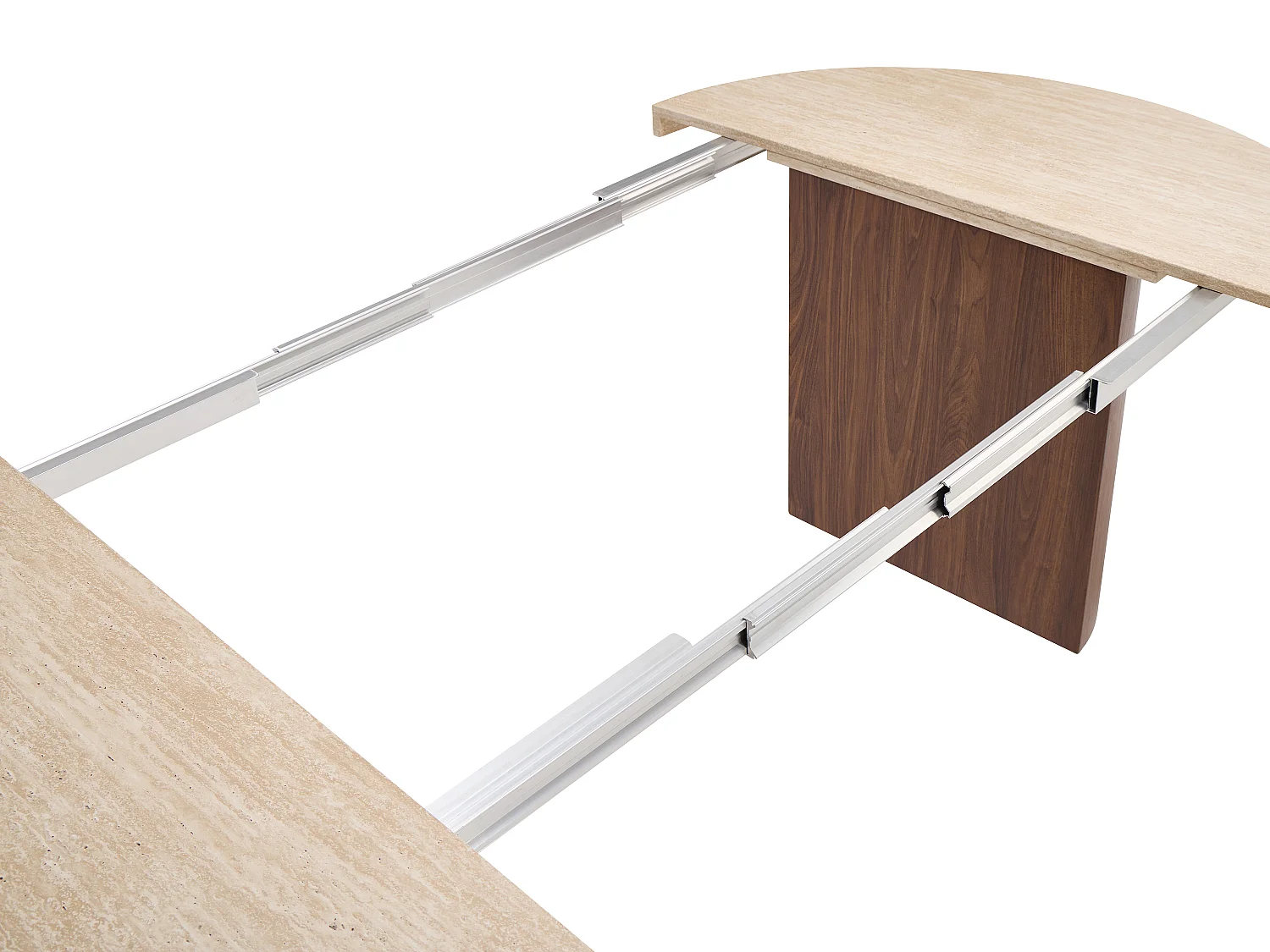 Table à manger extensible 4 à 12 personnes en MDF - Effet travertin beige et Naturel foncé - SIDRINA