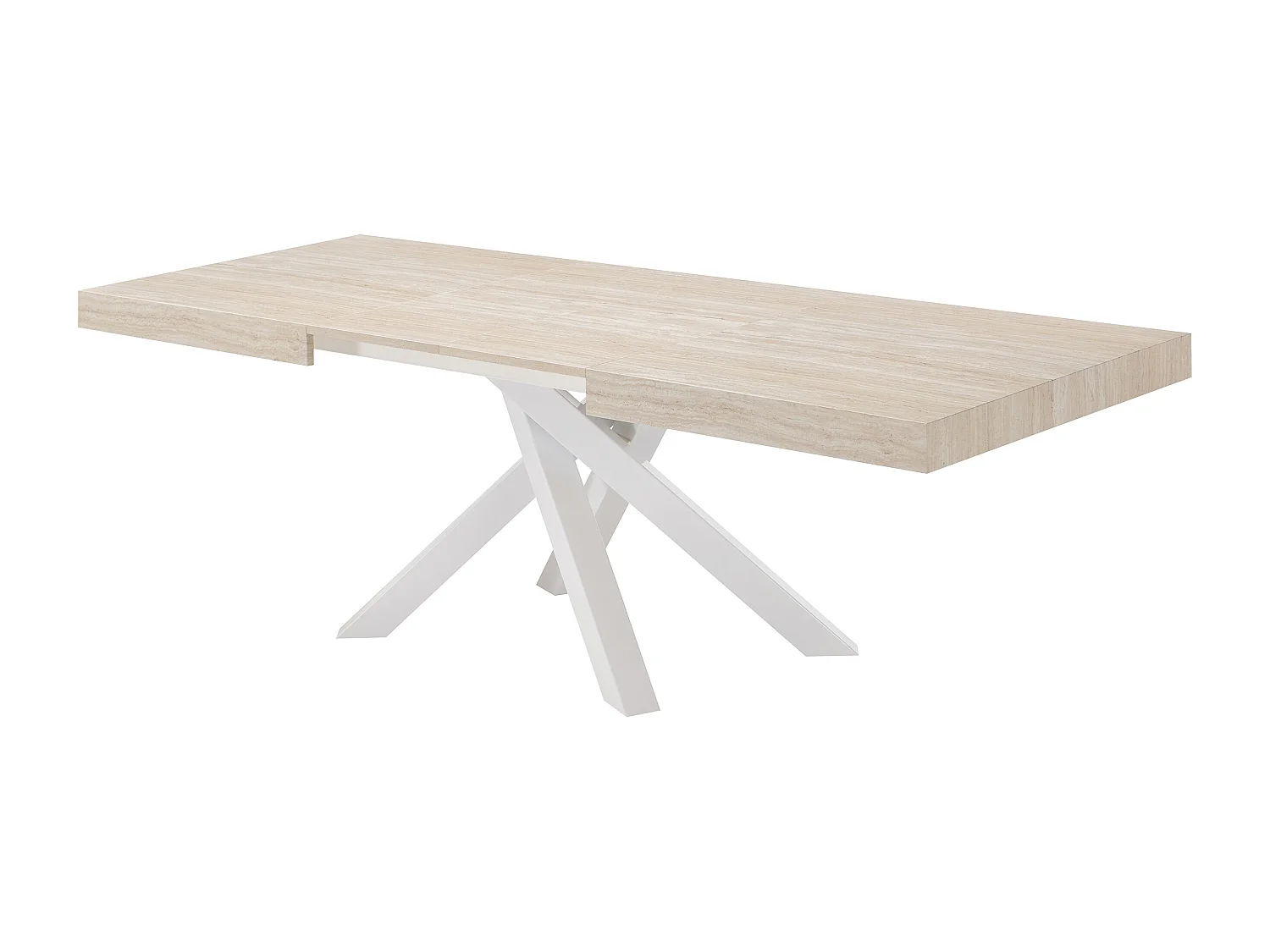 Table à manger extensible 6 à 10 personnes en MDF et métal - Effet travertin beige et Blanc - CATONAV