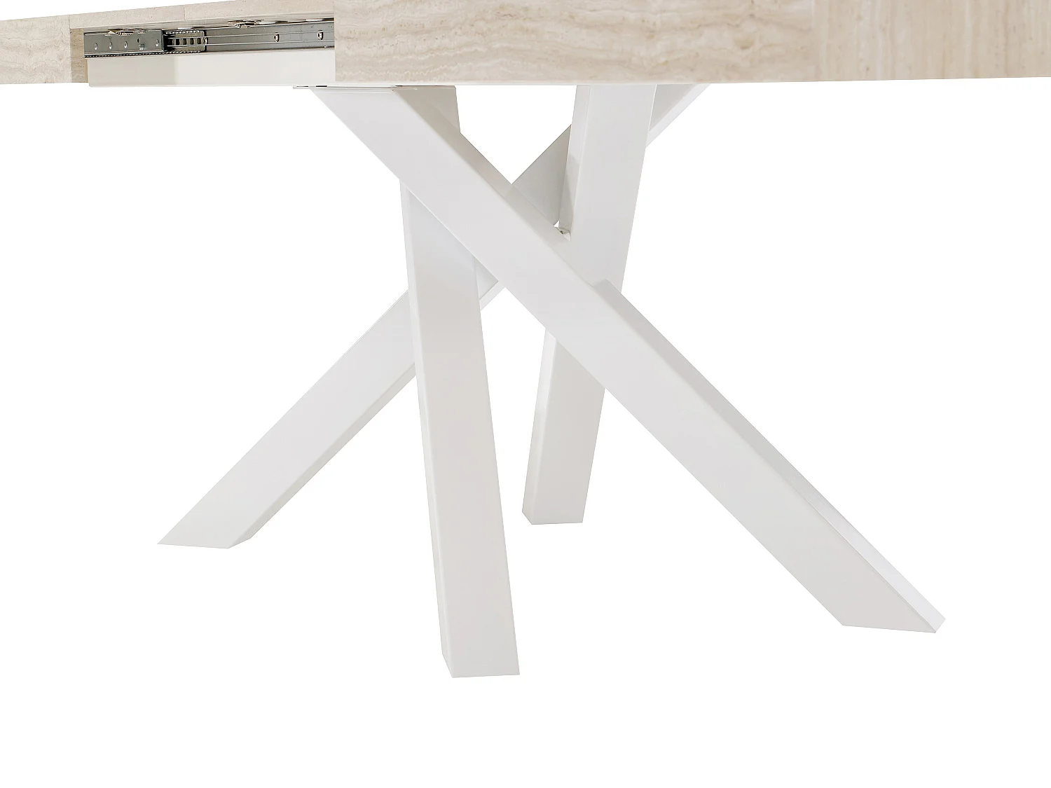 Table à manger extensible 6 à 10 personnes en MDF et métal - Effet travertin beige et Blanc - CATONAV
