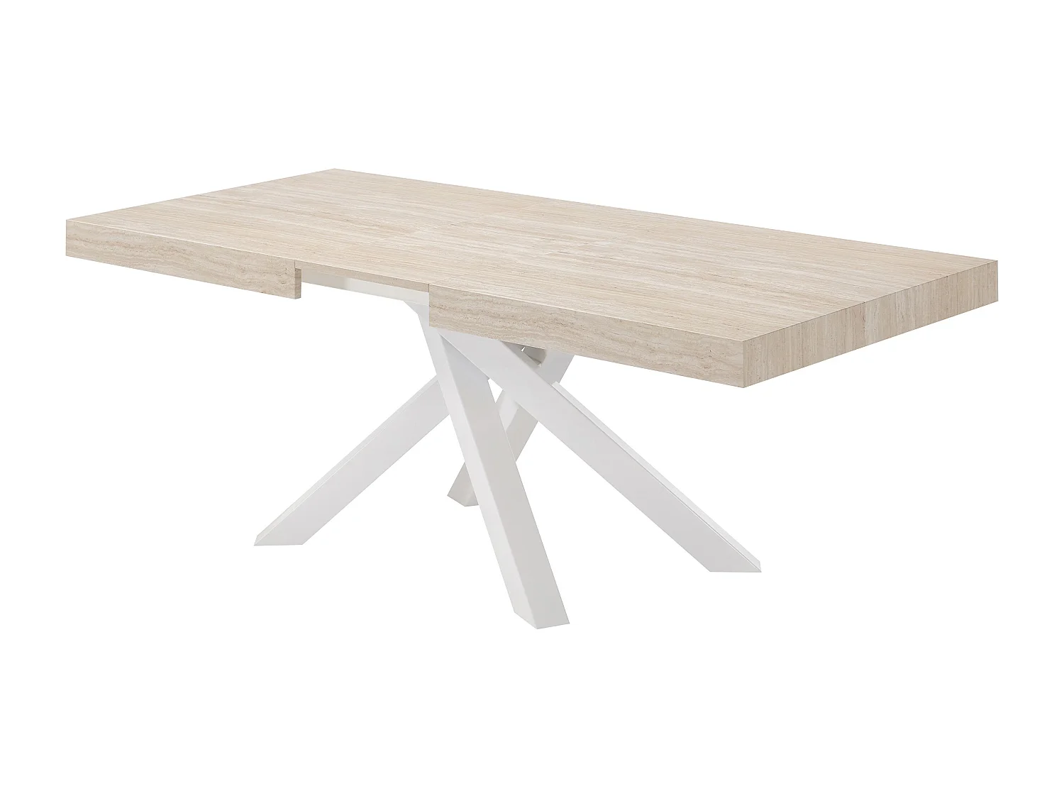 Table à manger extensible 6 à 10 personnes en MDF et métal - Effet travertin beige et Blanc - CATONAV