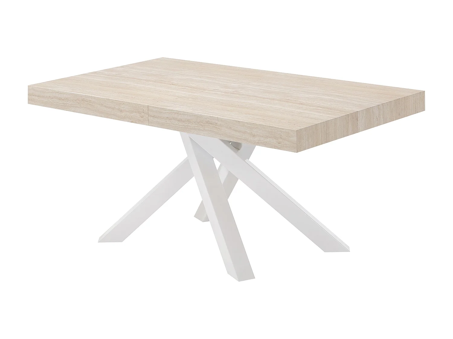 Table à manger extensible 6 à 10 personnes en MDF et métal - Effet travertin beige et Blanc - CATONAV