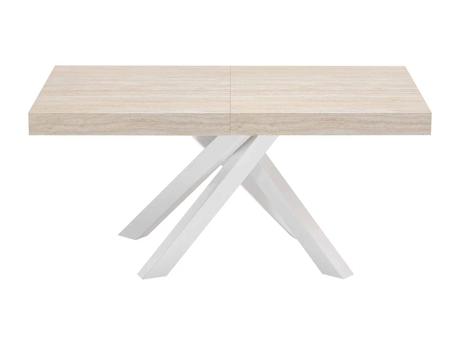 Table à manger extensible 6 à 10 personnes en MDF et métal - Effet travertin beige et Blanc - CATONAV