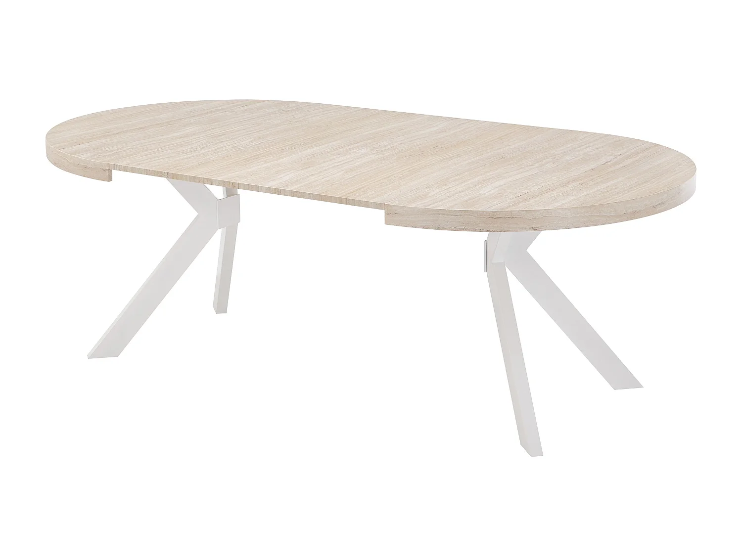 Table à manger extensible 4 à 8 personnes en MDF et acier - Effet travertin beige et Blanc - KOMONI