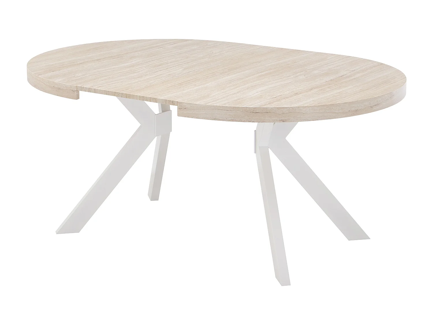Table à manger extensible 4 à 8 personnes en MDF et acier - Effet travertin beige et Blanc - KOMONI