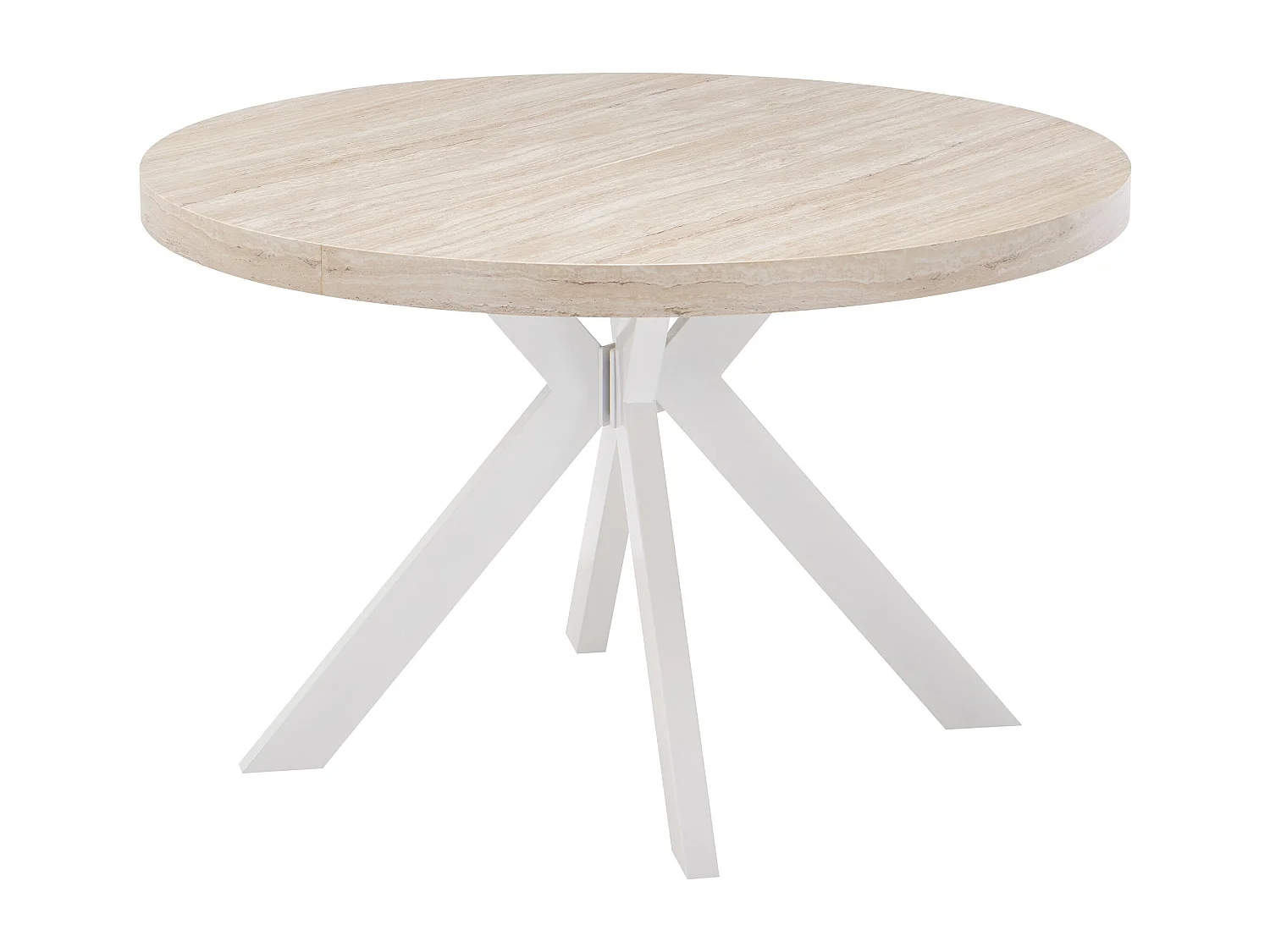 Table à manger extensible 4 à 8 personnes en MDF et acier - Effet travertin beige et Blanc - KOMONI