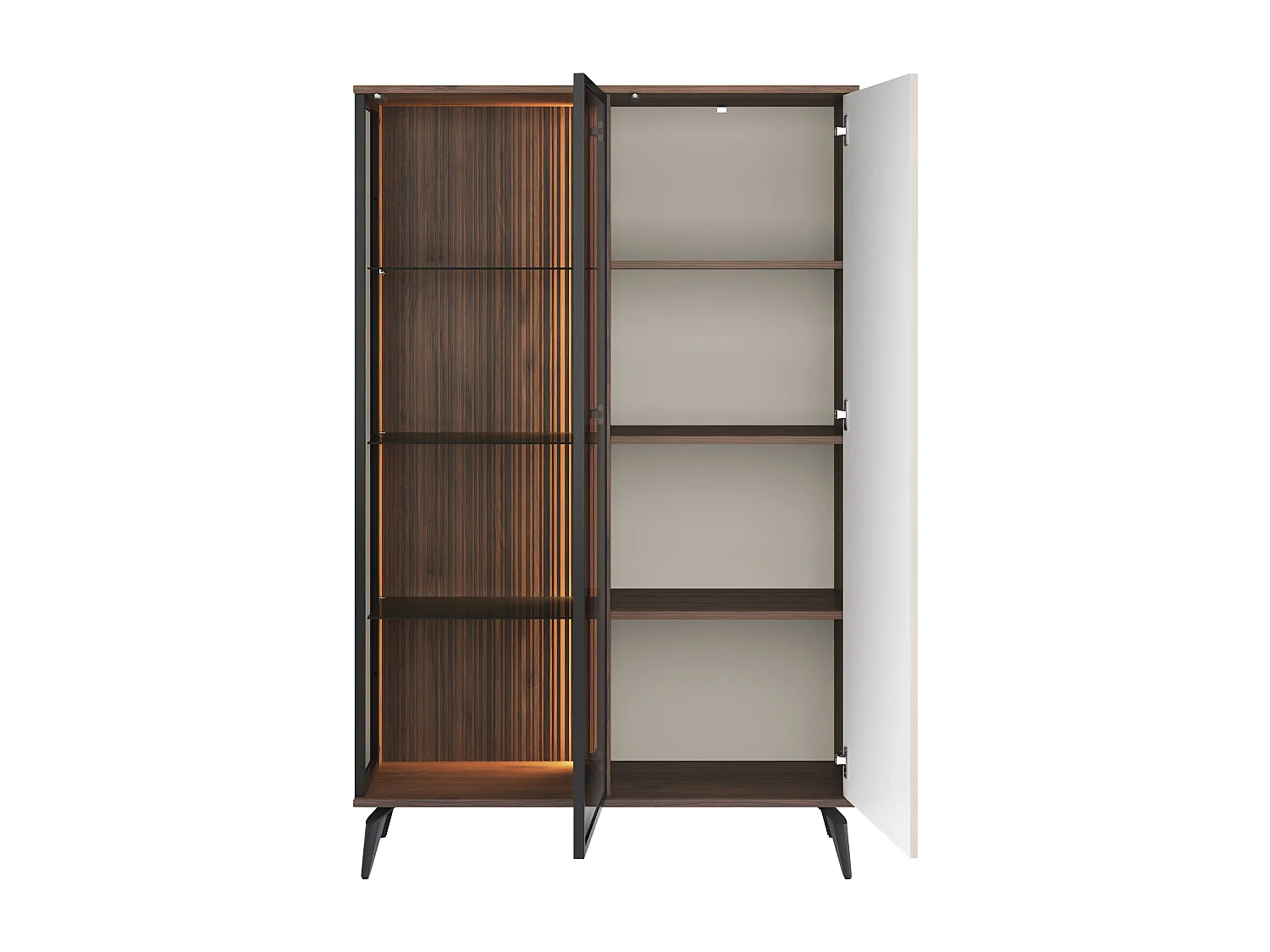 Vitrine 2 portes avec LEDs en MDF et verre fumé - Beige et Naturel foncé - JANEYA
