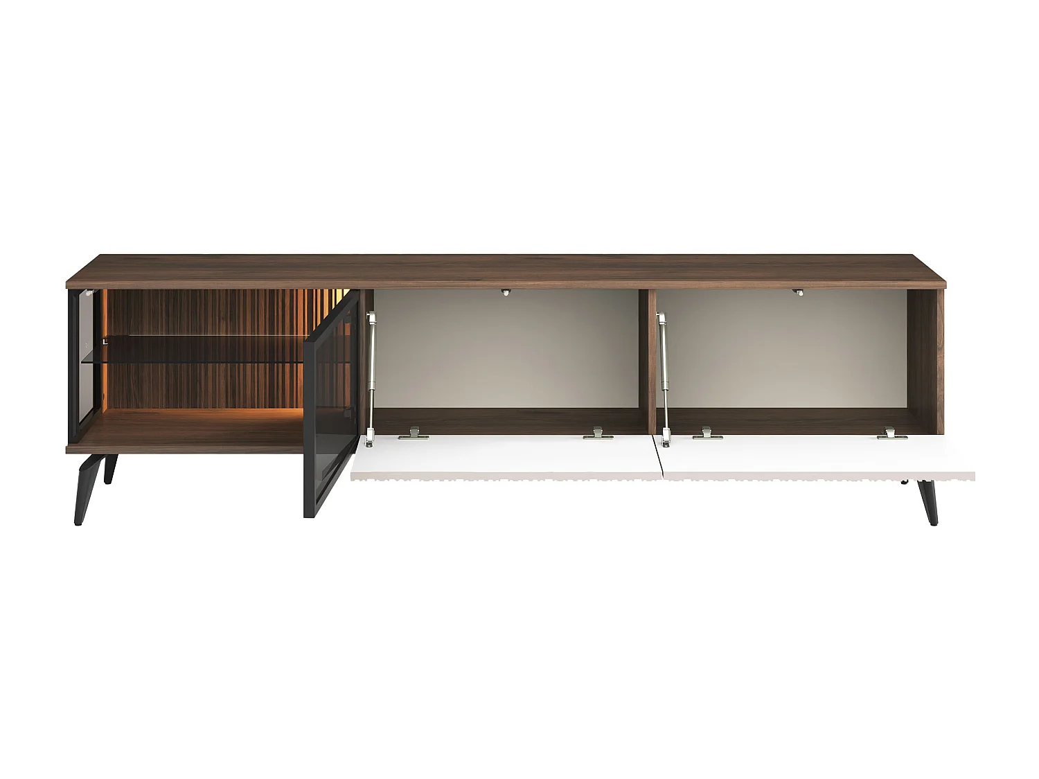 Meuble TV 3 portes avec LEDs en MDF et verre fumé - Beige et Naturel foncé - JANEYA