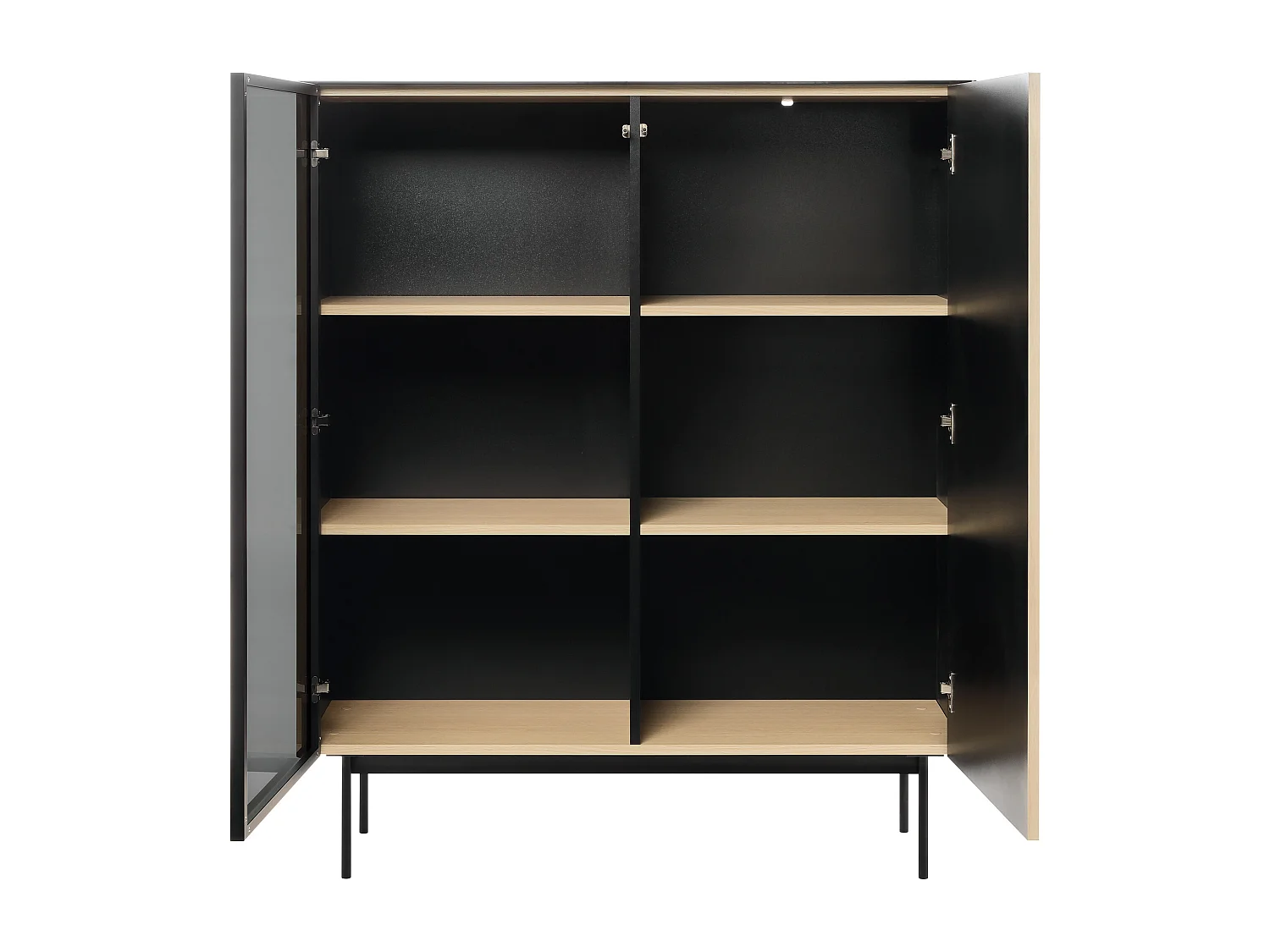Vitrine 2 portes avec LEDs en MDF et verre fumé - H. 127 cm - Naturel clair et Noir - SAYERA