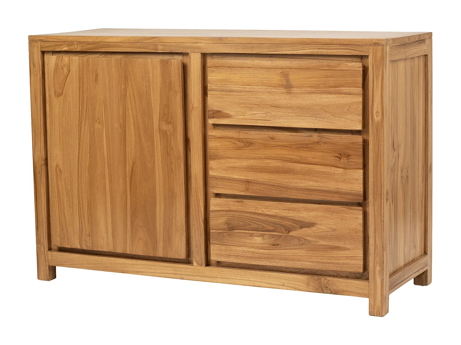 Buffet avec 1 porte et 3 tiroirs en bois de teck - Naturel - ALEMIA
