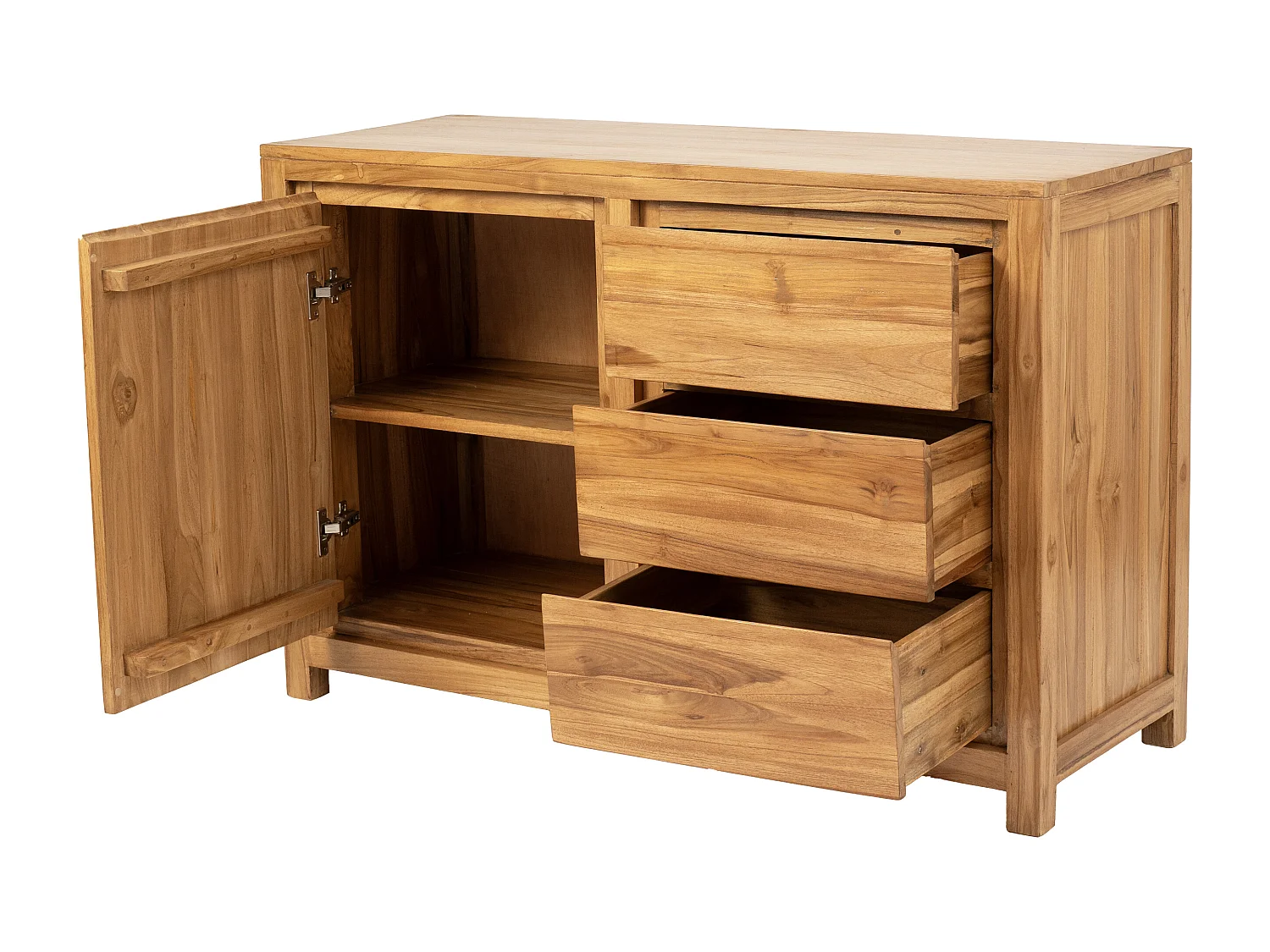 Buffet avec 1 porte et 3 tiroirs en bois de teck - Naturel - ALEMIA