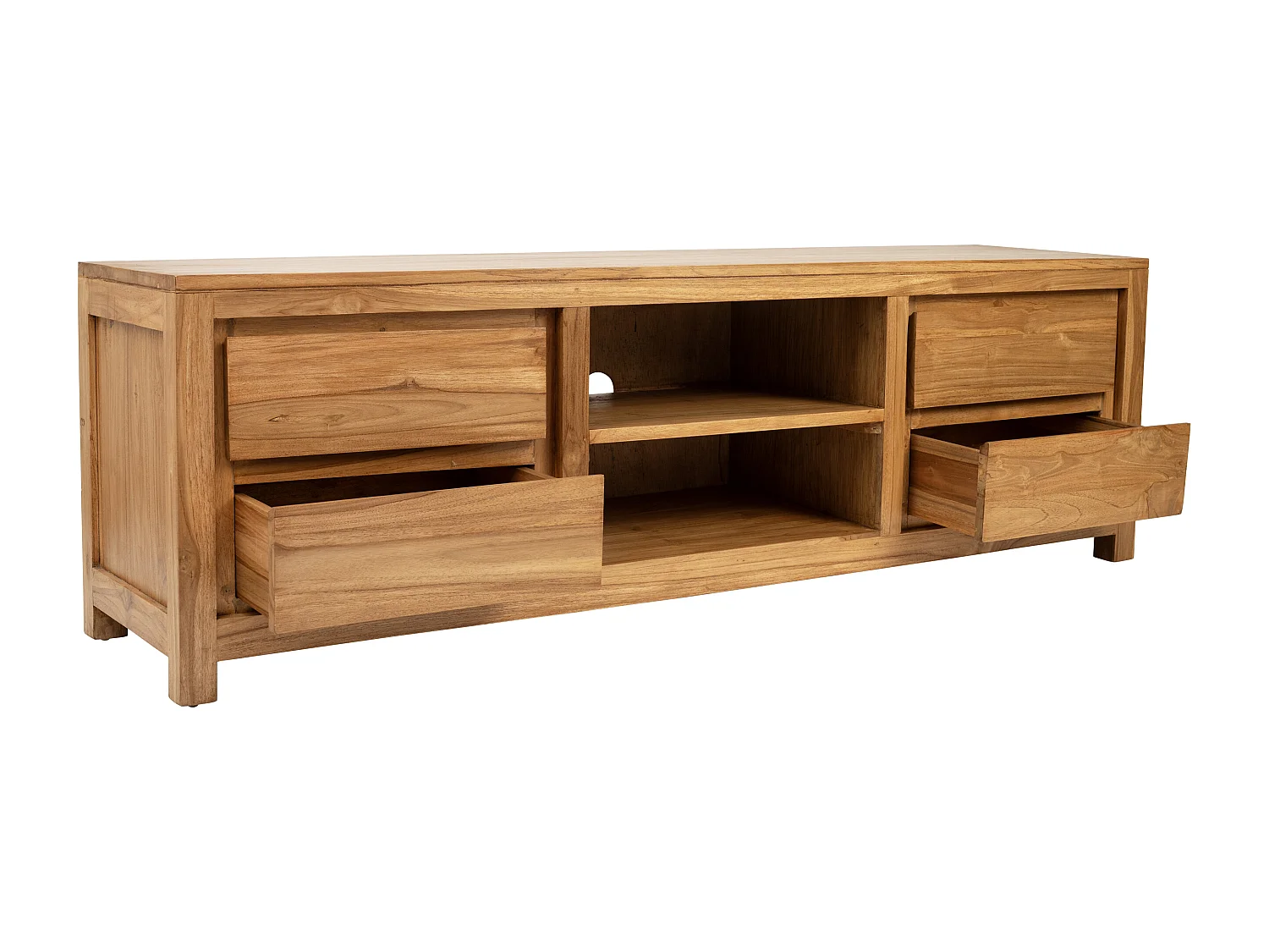 Meuble TV avec 4 tiroirs et 2 niches en bois de teck - Naturel - ALEMIA