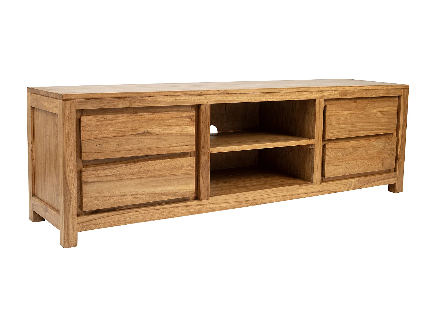 Meuble TV avec 4 tiroirs et 2 niches en bois de teck - Naturel - ALEMIA