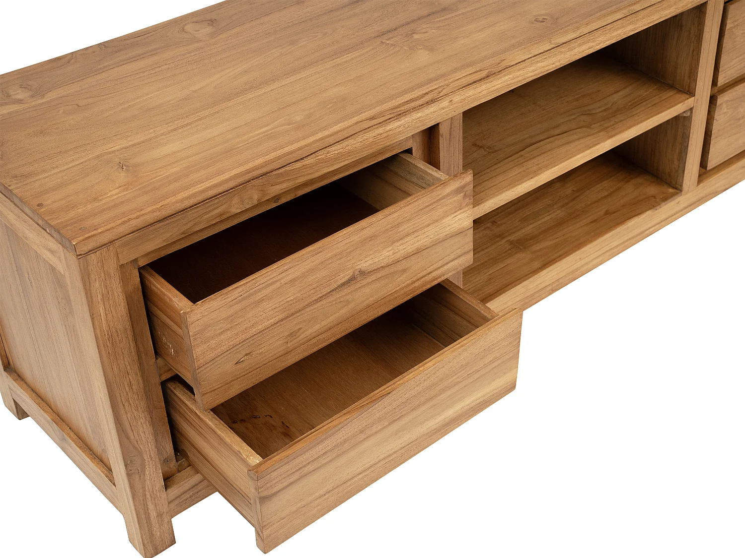Meuble TV avec 4 tiroirs et 2 niches en bois de teck - Naturel - ALEMIA
