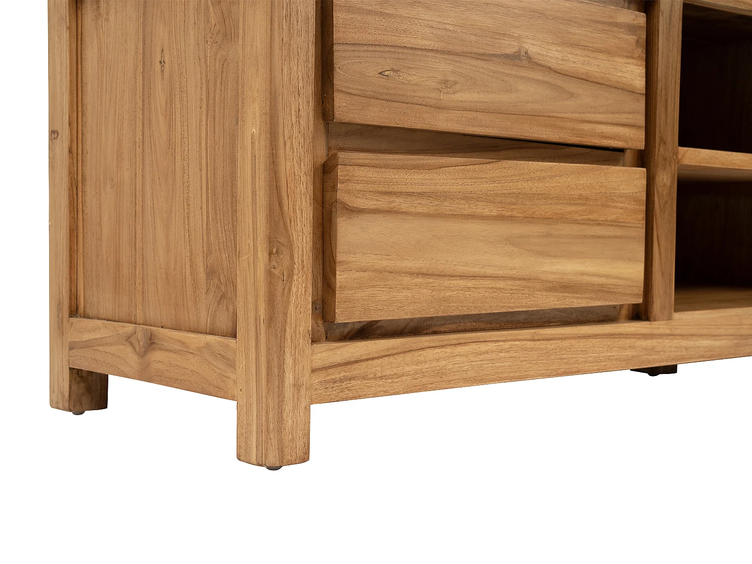 Meuble TV avec 4 tiroirs et 2 niches en bois de teck - Naturel - ALEMIA