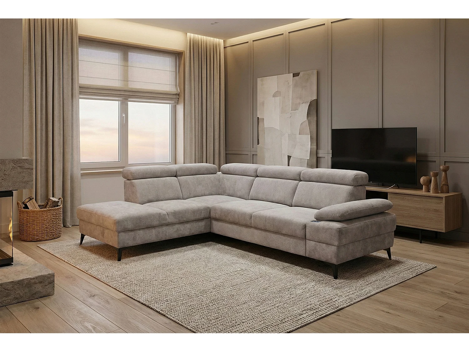 Canapé d’angle moderne Vigo avec fonction RELAX et appuie-têtes réglables – idéal pour le salon