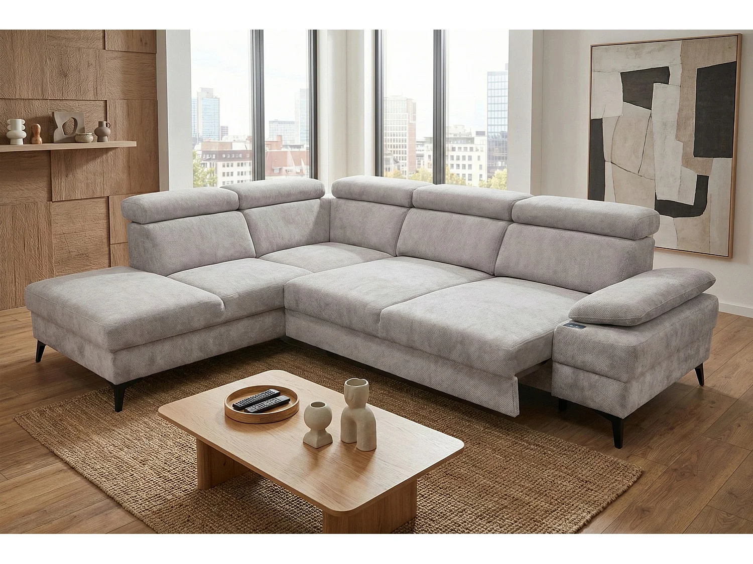 Canapé d’angle moderne Vigo avec fonction RELAX et appuie-têtes réglables – idéal pour le salon