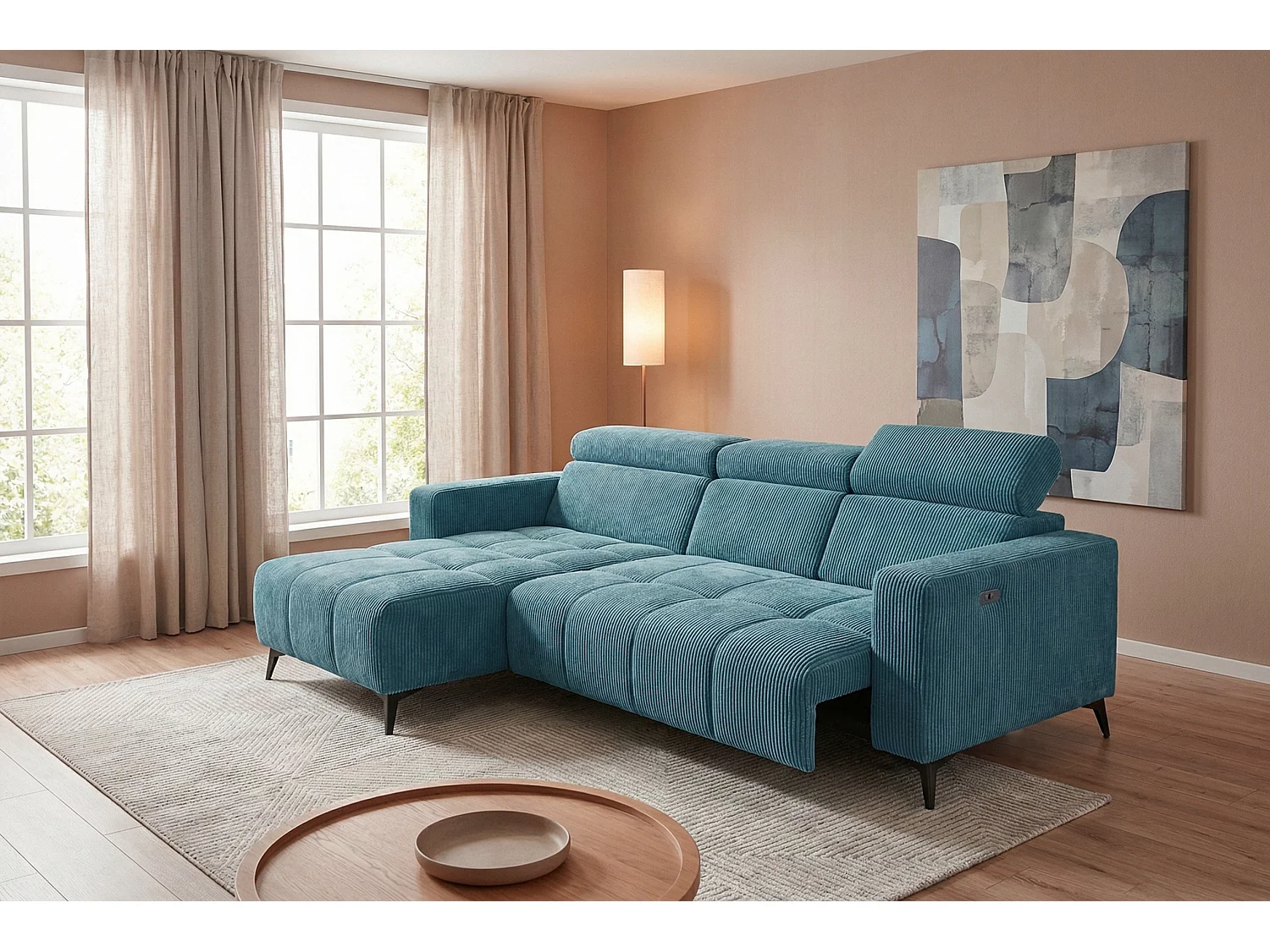 Nicolette - Canapé d’angle moderne avec fonction relax électrique