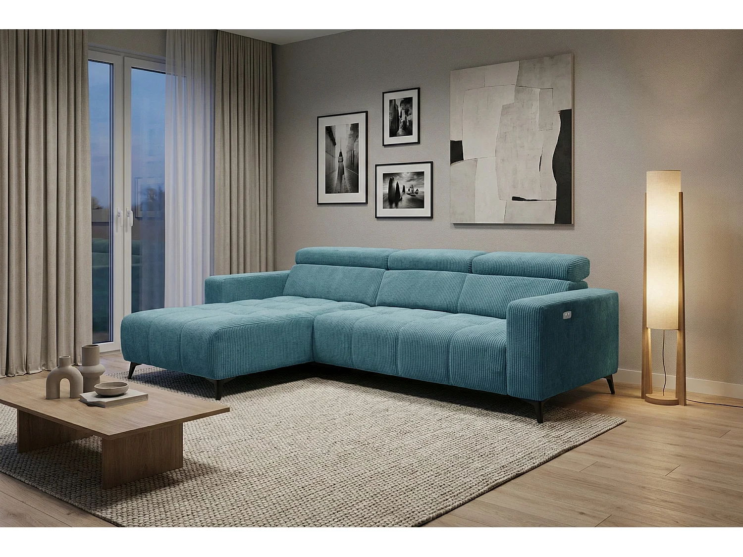 Nicolette - Canapé d’angle moderne avec fonction relax électrique