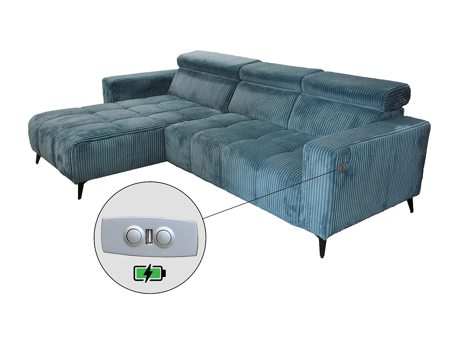 Nicolette - Canapé d’angle moderne avec fonction relax électrique