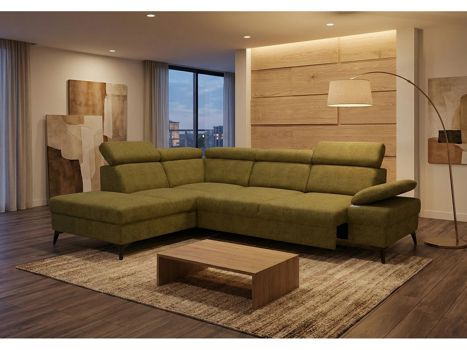 Canapé d’angle moderne Vigo avec fonction RELAX et appuie-têtes réglables – idéal pour le salon