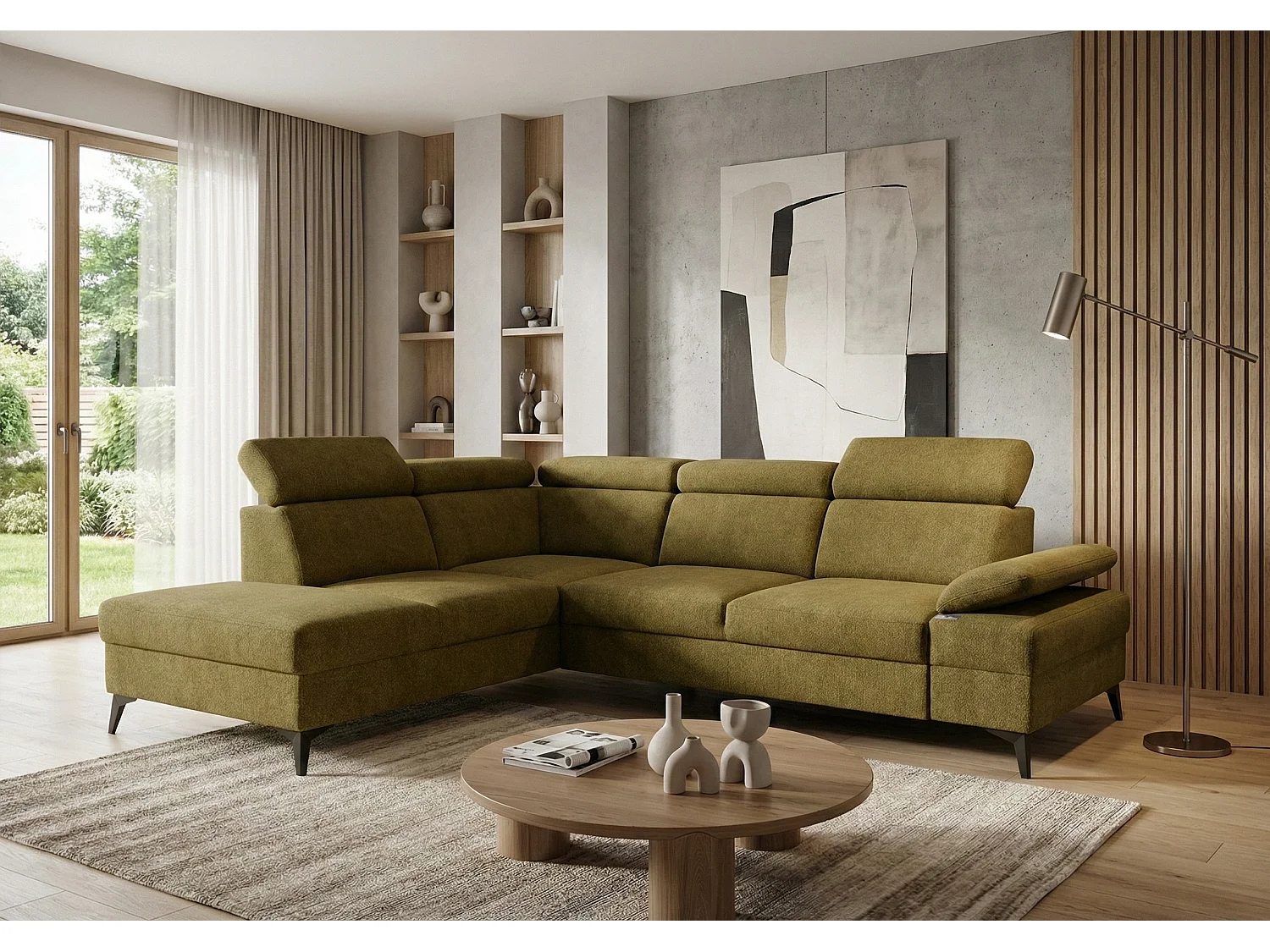 Canapé d’angle moderne Vigo avec fonction RELAX et appuie-têtes réglables – idéal pour le salon