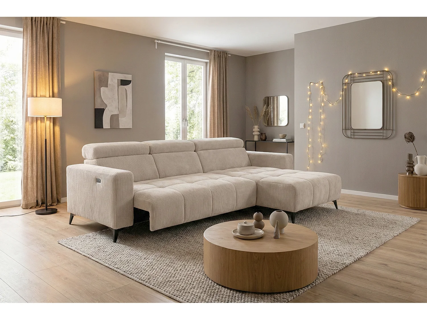 Nicolette - Canapé d’angle moderne avec fonction relax électrique