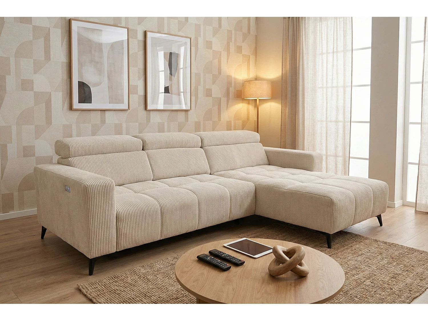 Nicolette - Canapé d’angle moderne avec fonction relax électrique