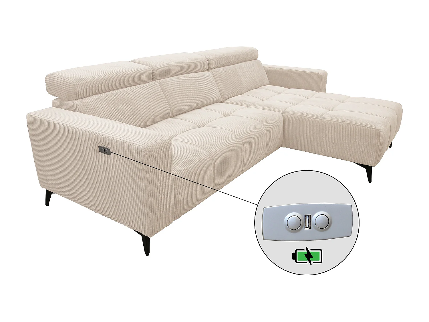 Nicolette - Canapé d’angle moderne avec fonction relax électrique
