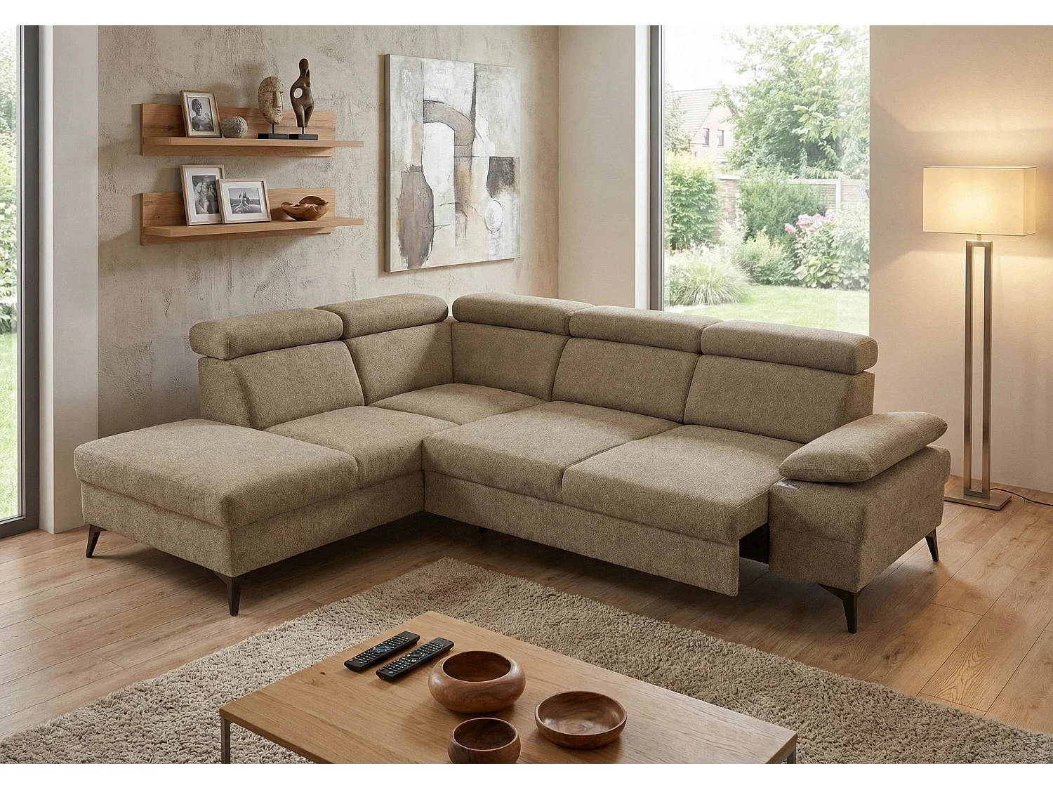 Canapé d’angle moderne Vigo avec fonction RELAX et appuie-têtes réglables – idéal pour le salon