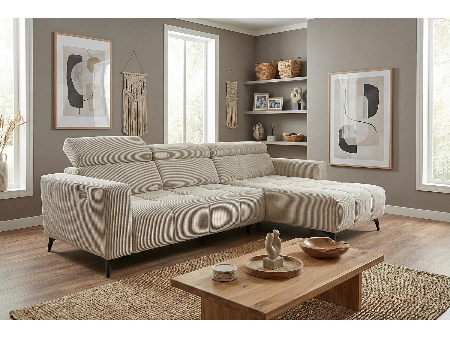 Nicolette – Moderne hoekbank met elektrische relaxfunctie