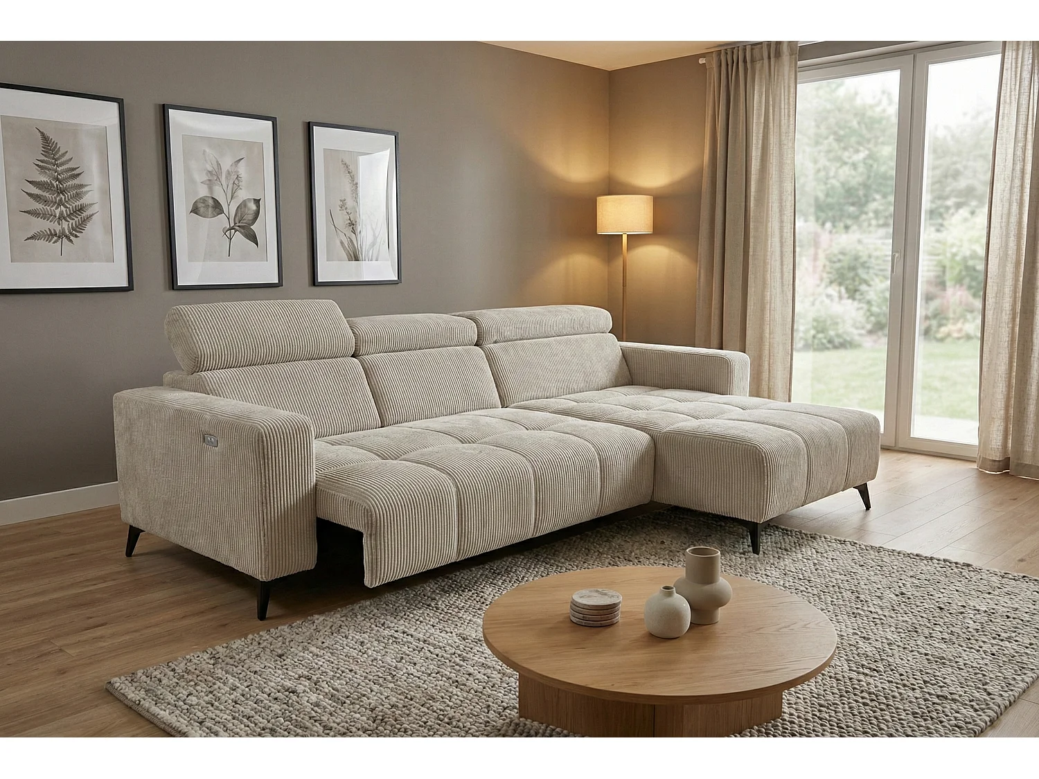 Nicolette - Canapé d’angle moderne avec fonction relax électrique