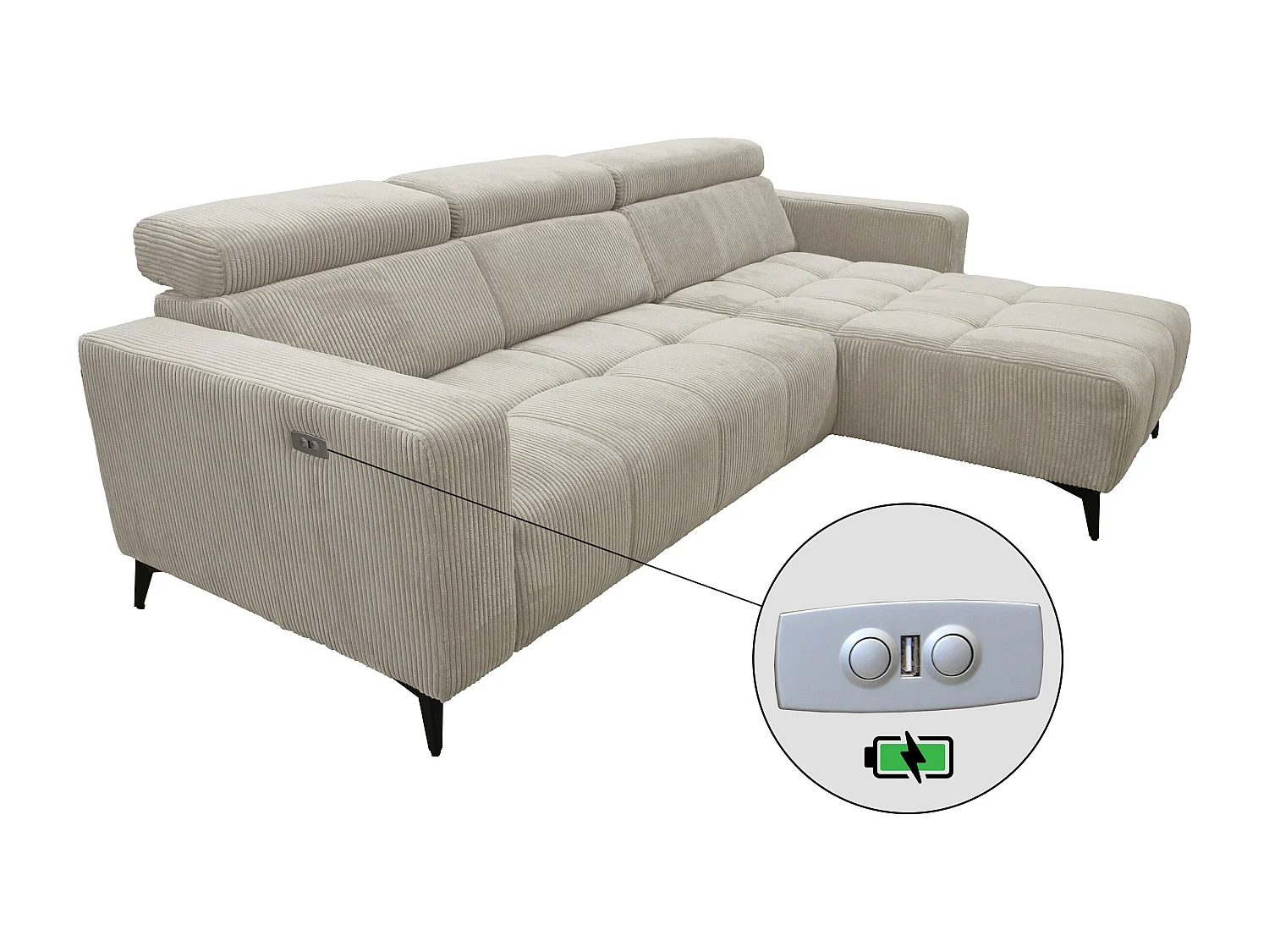 Nicolette - Canapé d’angle moderne avec fonction relax électrique