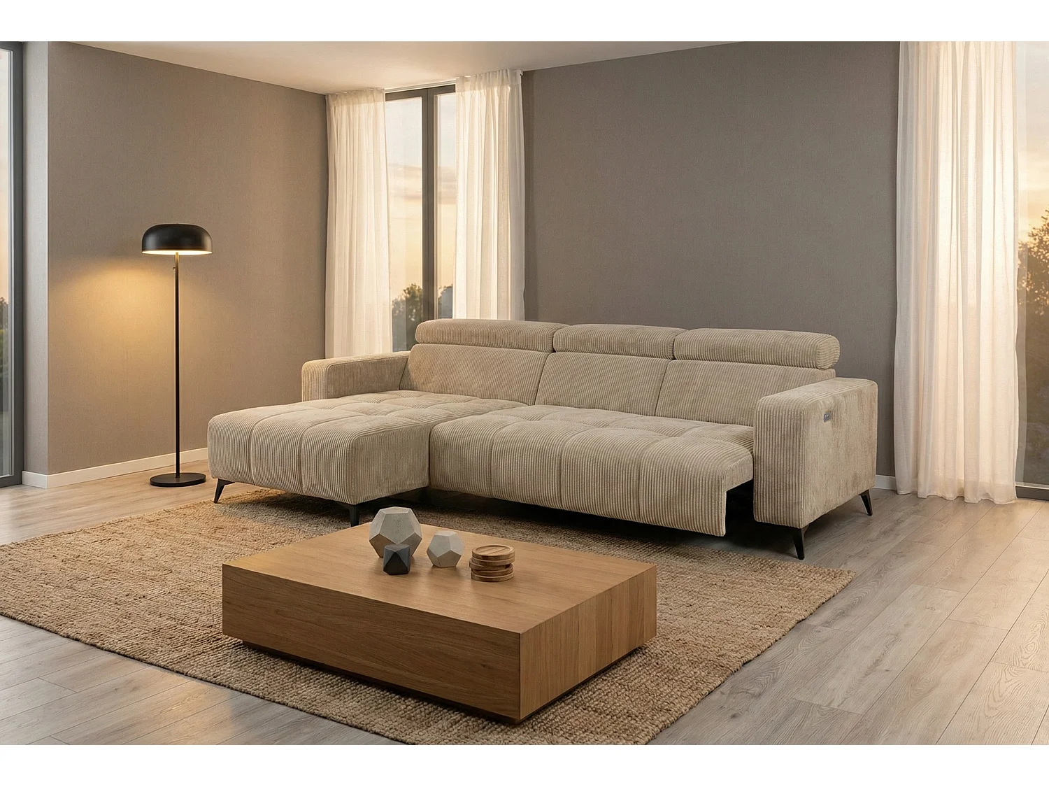 Nicolette - Canapé d’angle moderne avec fonction relax électrique