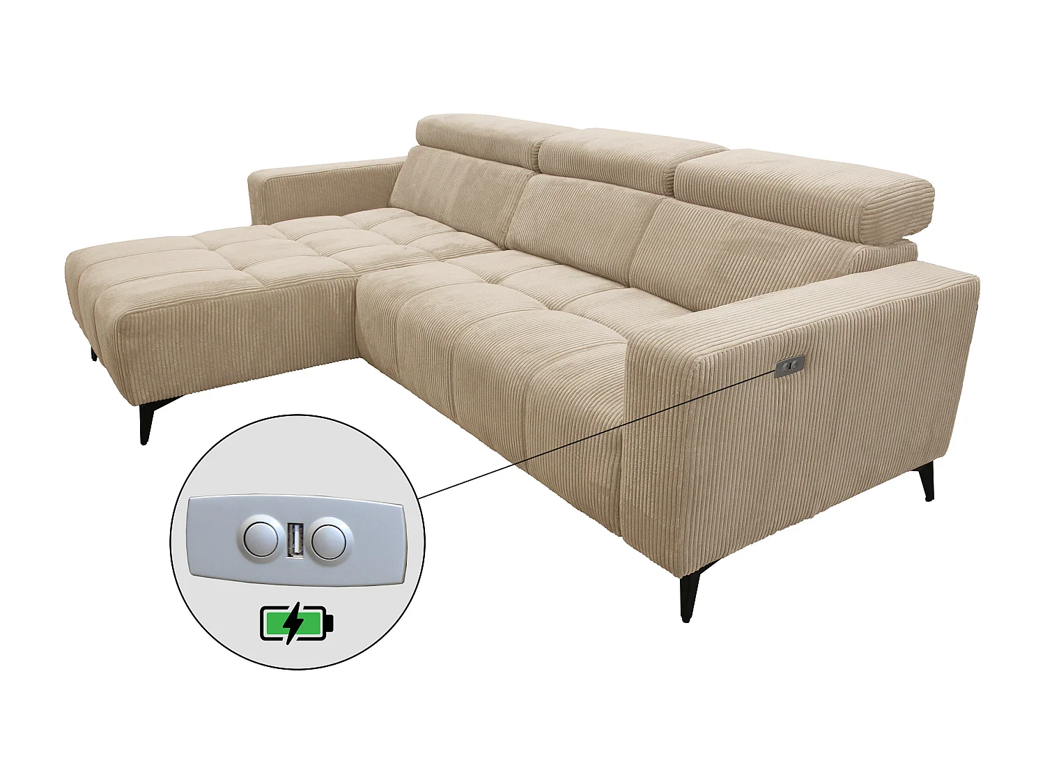 Nicolette - Canapé d’angle moderne avec fonction relax électrique