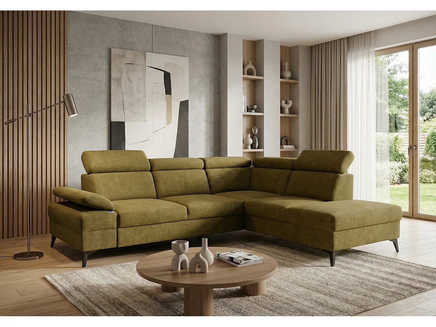 Canapé d’angle moderne Vigo avec fonction RELAX et appuie-têtes réglables – idéal pour le salon