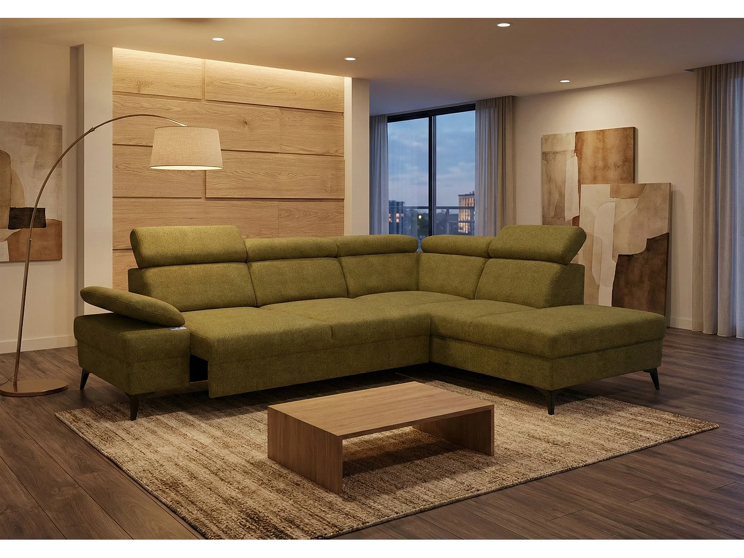 Canapé d’angle moderne Vigo avec fonction RELAX et appuie-têtes réglables – idéal pour le salon