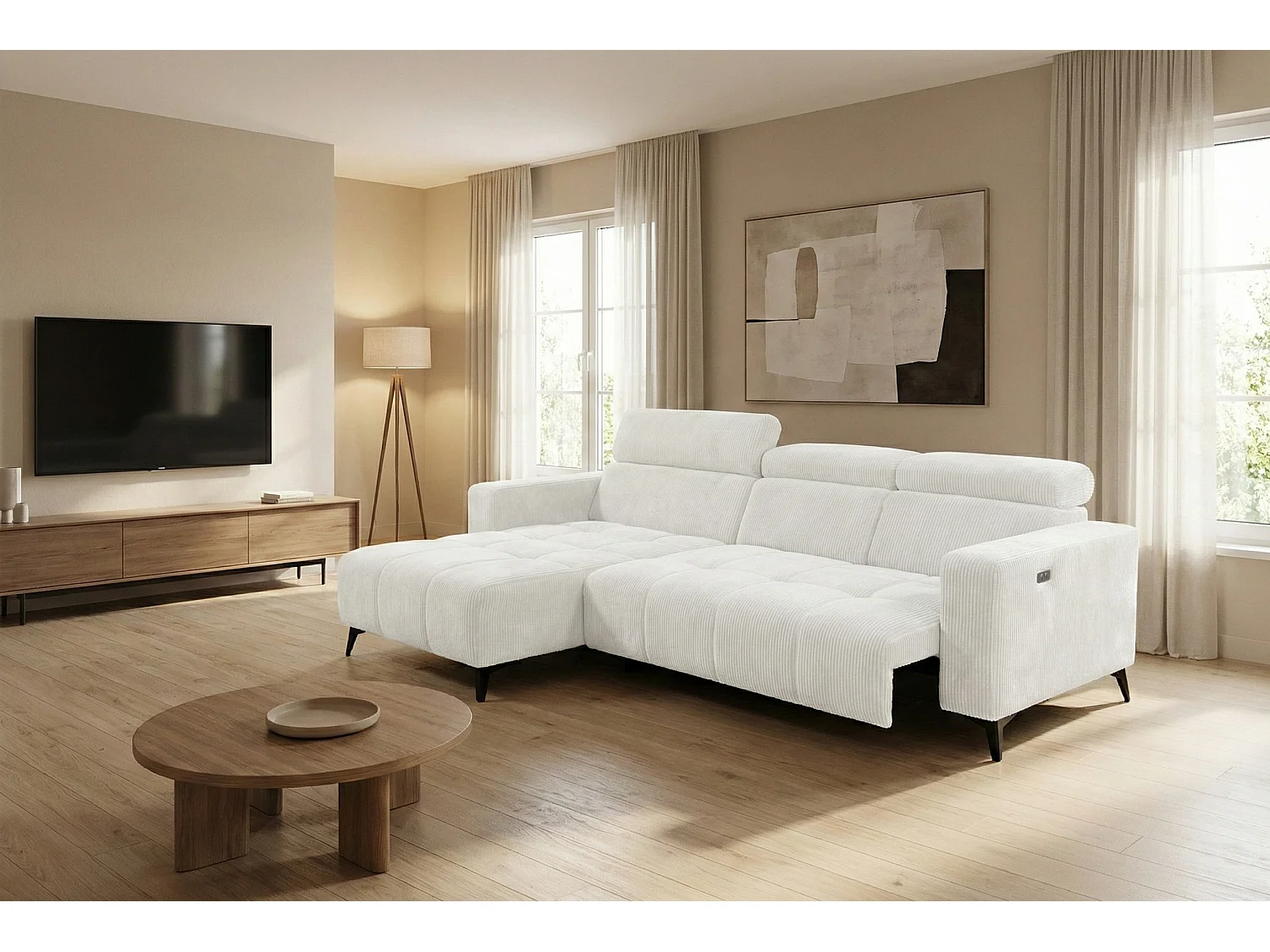 Nicolette - Canapé d’angle moderne avec fonction relax électrique