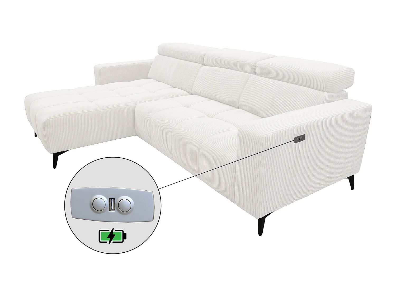 Nicolette - Canapé d’angle moderne avec fonction relax électrique