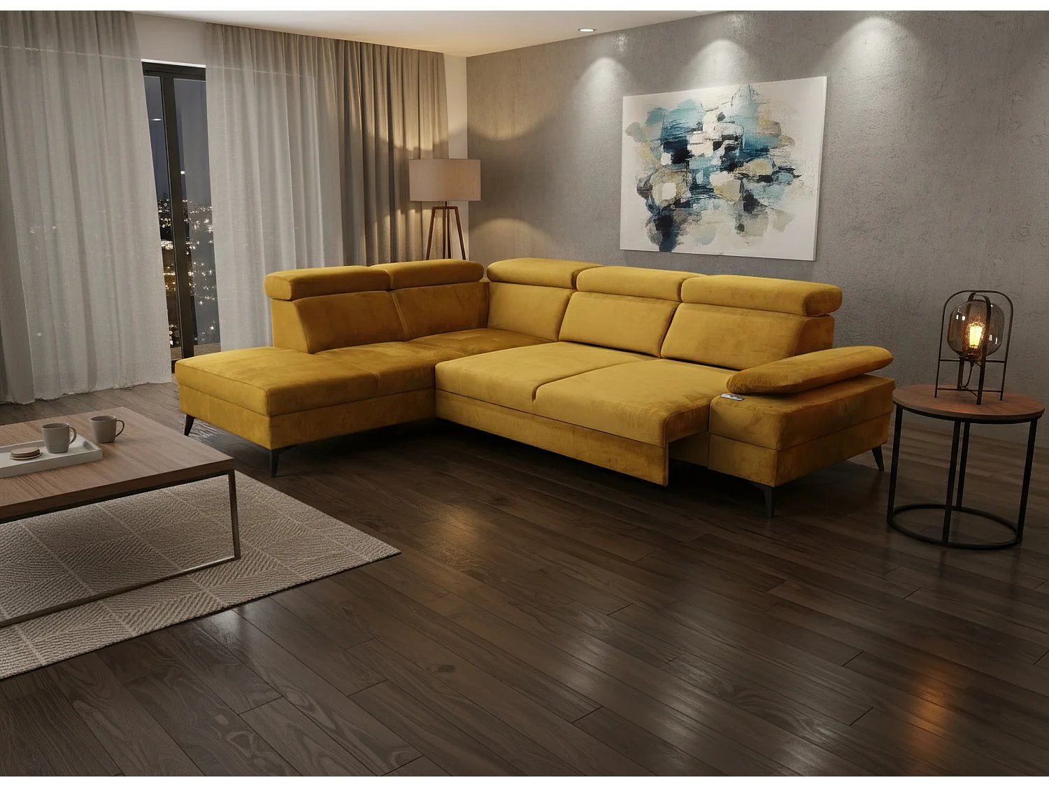 Canapé d’angle moderne Vigo avec fonction RELAX et appuie-têtes réglables – idéal pour le salon